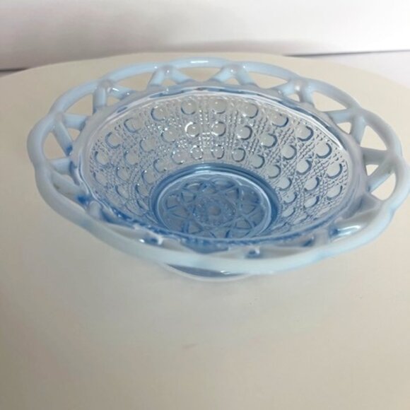 Vintage Imperial Glass Open Lace Edge Button & Sugar Katy Blue Opalescent Dish - Picture 1 of 9